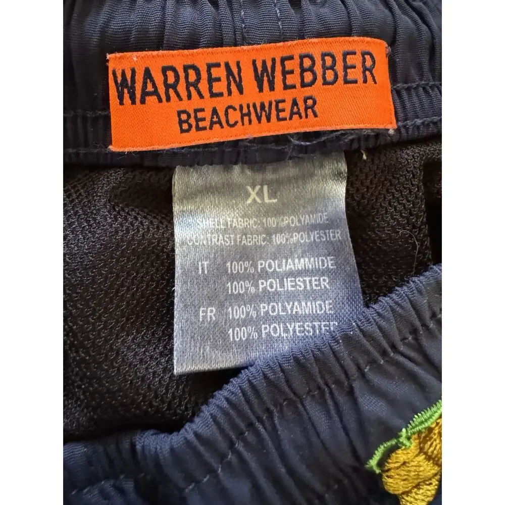 Warren Webber Navy Blue Lemon Embroidered Swim Trunks Men’s Size XL
